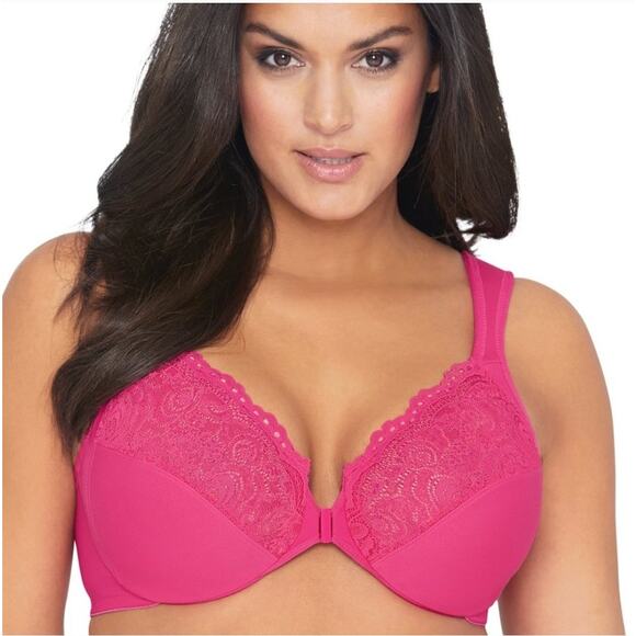 Glamorise Wonderwire bra front closure underwire hot pink sz 34B new WL277 - Picture 2 of 8
